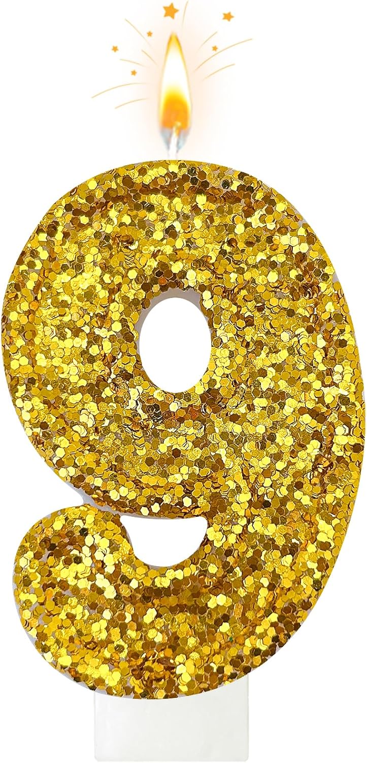Birthday Number Candles, Glitter Number Candle Cake Decorations with Sequins, Cupcake Decorations for Girls, Women, Party Anniversary Celebrations (Number 6, Purple)