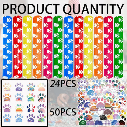 CZWXOXO 74Pcs Dinosaur Theme Party Favors Contain 24 Pcs Slap Bracelets 50Pcs Stickers, Dino Theme Birthday Party Decorations,Classroom Rewards Supplies.