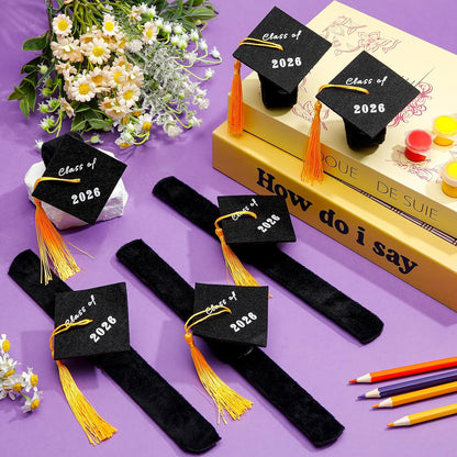 Shappy 36 Pcs Graduation Cap Slap Bracelets Mini Stuffed Plush Slap Bracelet with Tassel of 2026 Graduation Gift Party Supplies for Birthday Party Favor Goody Gift Bags Fillers