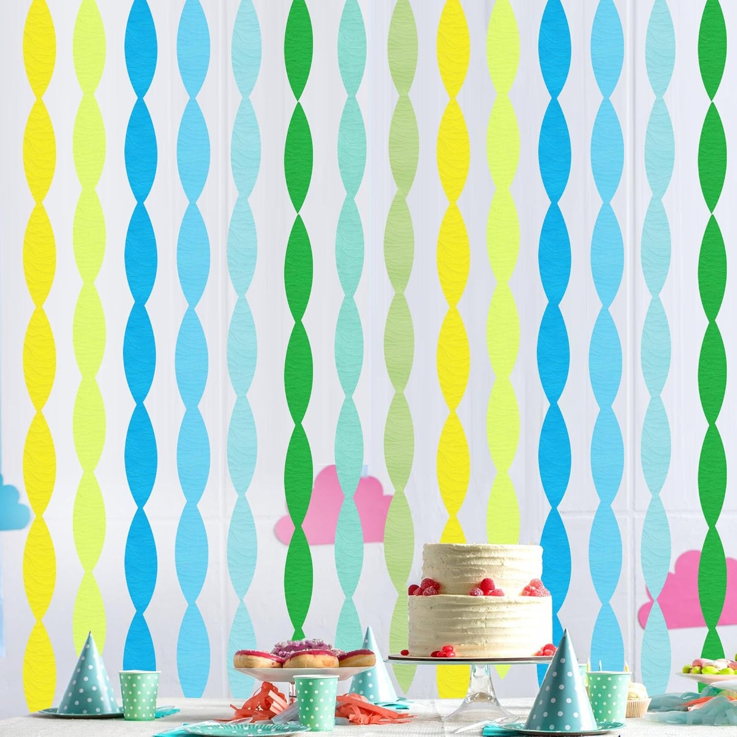 BEISHIDA 8 Rolls Red Yellow Blue and Green Crepe Paper Streamers for Carnival Circus Sesame Street Paw Party Decorations, Birthday DIY Craft Paper(1.8 Inch x 82 Ft/Roll)