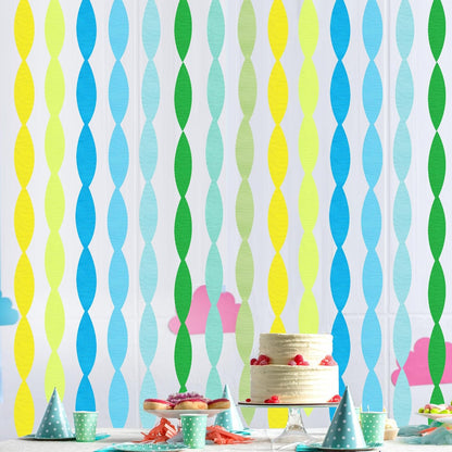 BEISHIDA 8 Rolls Red Yellow Blue and Green Crepe Paper Streamers for Carnival Circus Sesame Street Paw Party Decorations, Birthday DIY Craft Paper(1.8 Inch x 82 Ft/Roll)