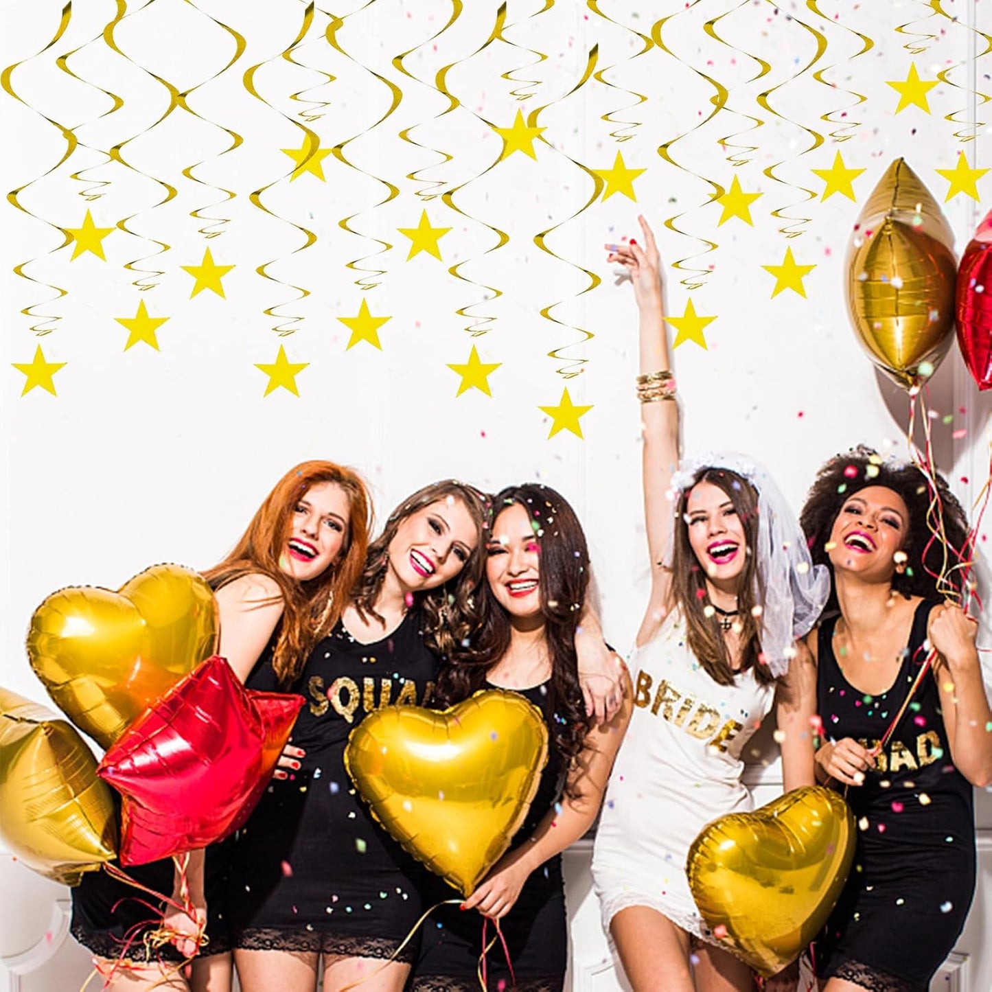 Gold Twinkle Stars Hanging Swirls Decorations Ceiling Swirl Foil Decoration Hanging Gold Party Supplies for Birthday Baby Shower Wedding, 32 pcs