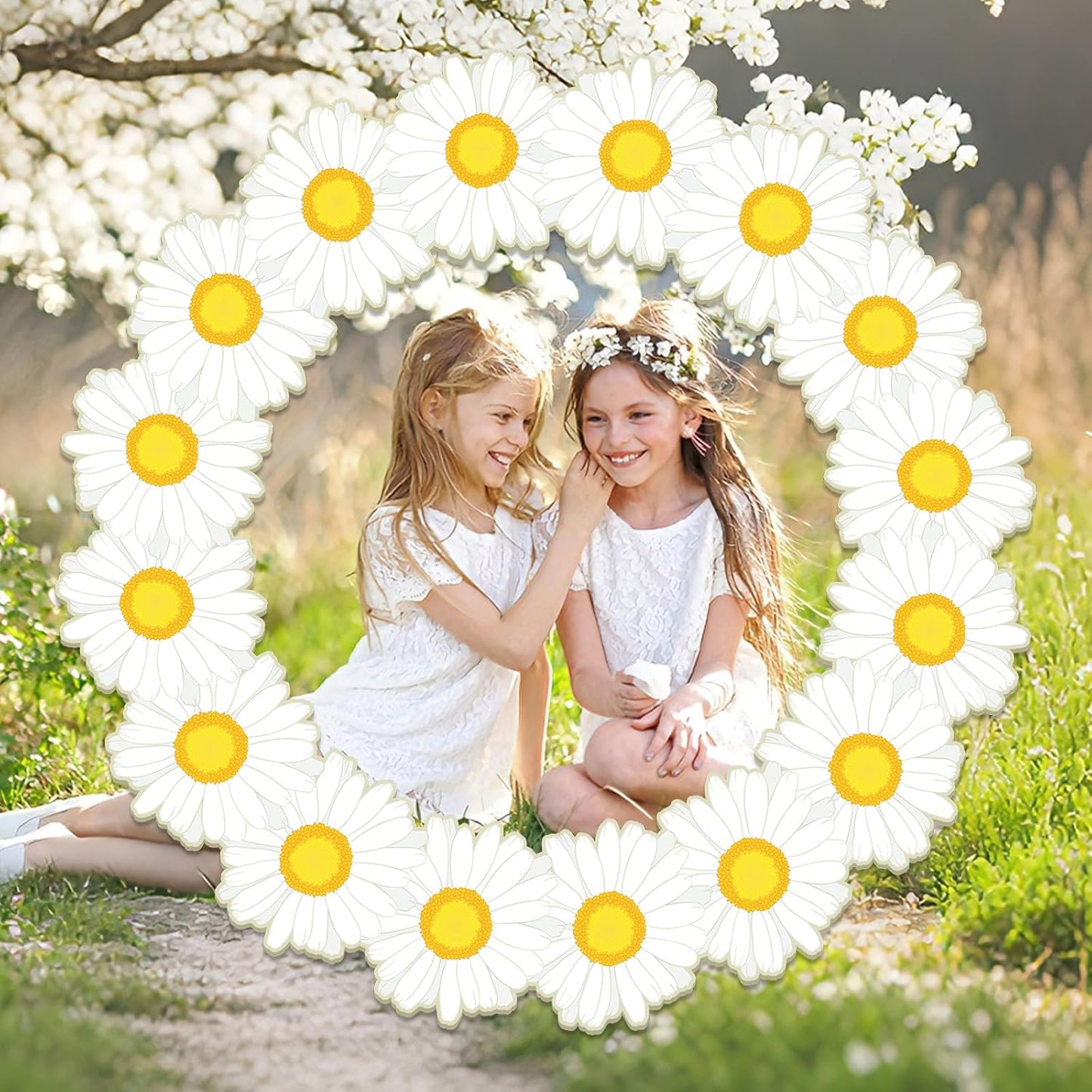Spring Daisy Photo Booth Props Daisy Birthday Party Decorations 26 Inch Large Flower Selfie Frame Spring Floral Photo Booth Frame Summer Selfie Props Accessories for Birthday Baby Shower Party Supplie