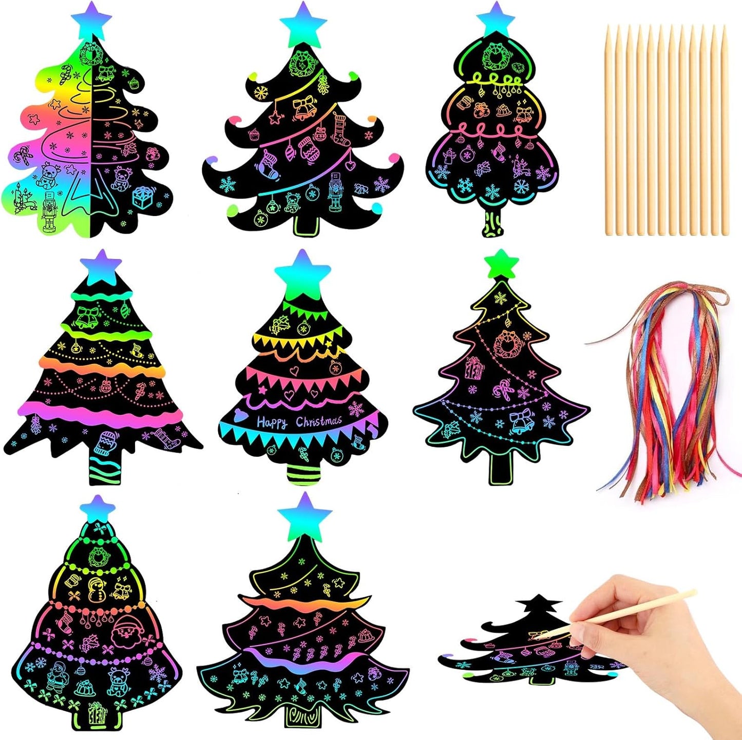 FEBSNOW Valentines Crafts for Kids, 48 PCS Heart Rainbow Magic Scratch Art Day Cards for Kids Classroom Scratch Paper Art for Valentines Day Gifts Party Favors witn Heart Stickers
