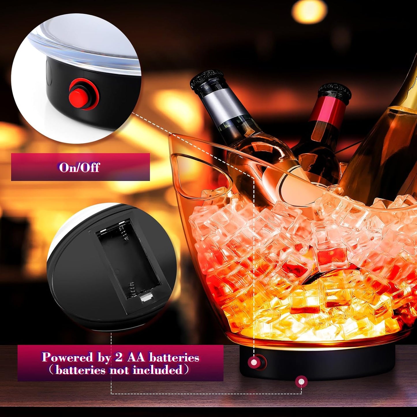 Umigy 2 Pcs 5L LED Ice Buckets Clear Plastic Ice Bucket Large Capacity Light RGB Colorful LED Cooler with Lights for Champagne Wine Beer Party Bar Club