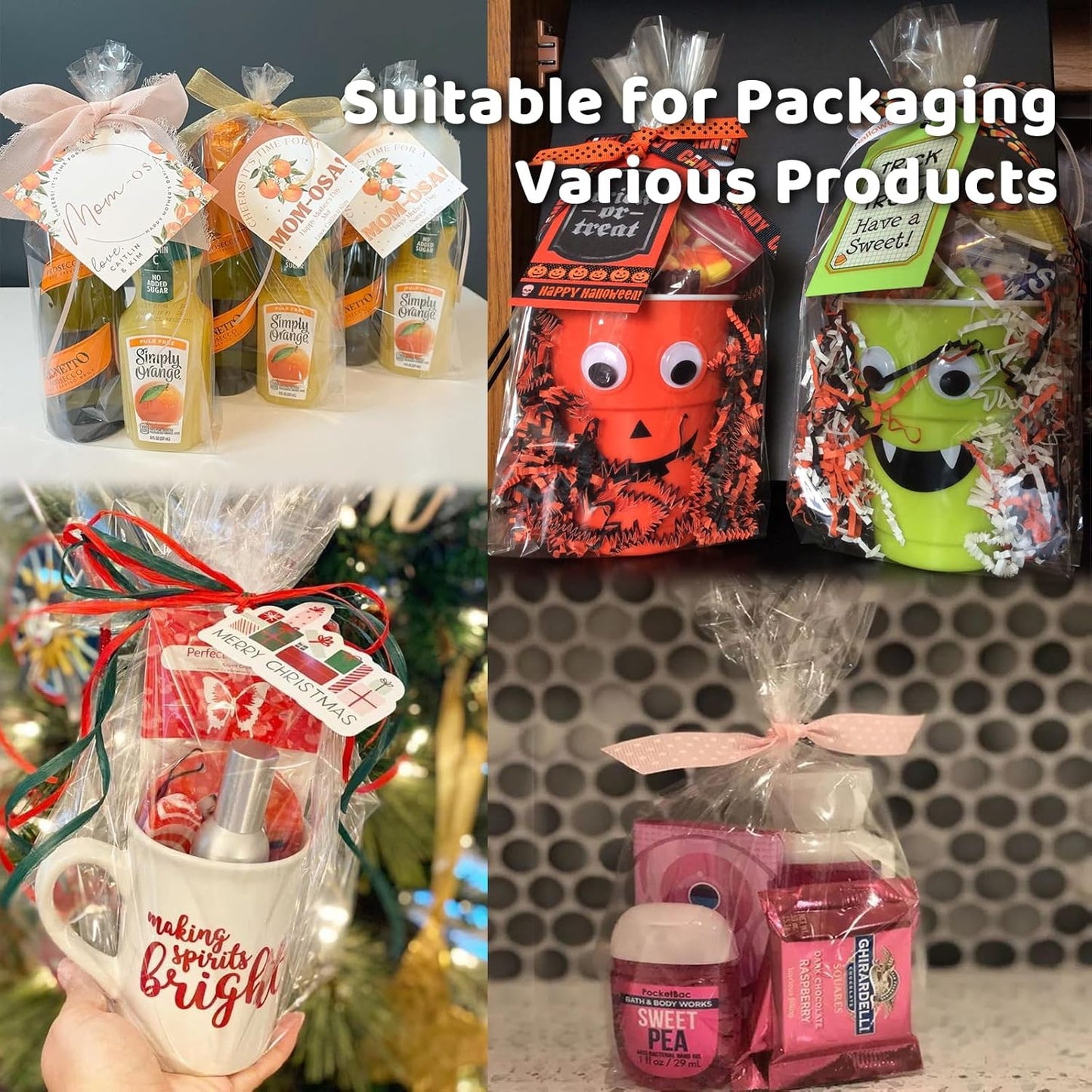 WIKDAY Cellophane Bags 100 PCS 6x10 Inches Clear Gift Gags with Ties Plastic Treat Party Favor Candy Bags for Gift Giving, Packaging Snack, Products
