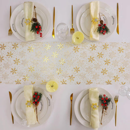 Snowkingdom 2 Pieces Gold Table Runner, Sequin Glitter Foil Metallic Thin Mesh Runner Roll 11"x108", Gold Table Decorations for Event Party, Wedding, Birthday Party, Christmas