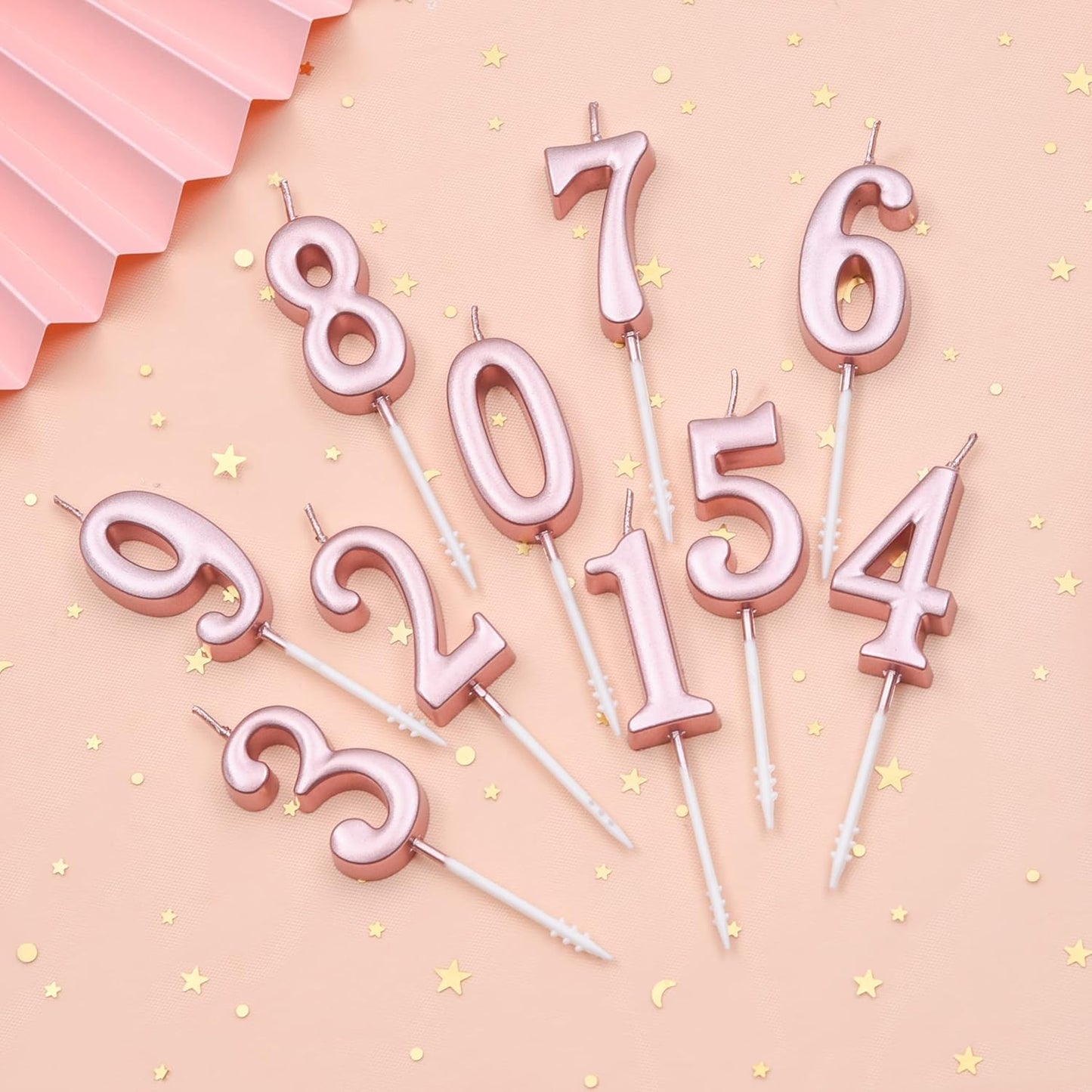PHD CAKE 10-Pieces Pink Numeral Birthday Candles, Cake Numeral Candles Number 0-9 Glitter Cake Topper Decoration for Birthday,Wedding Anniversary,Party Celebration