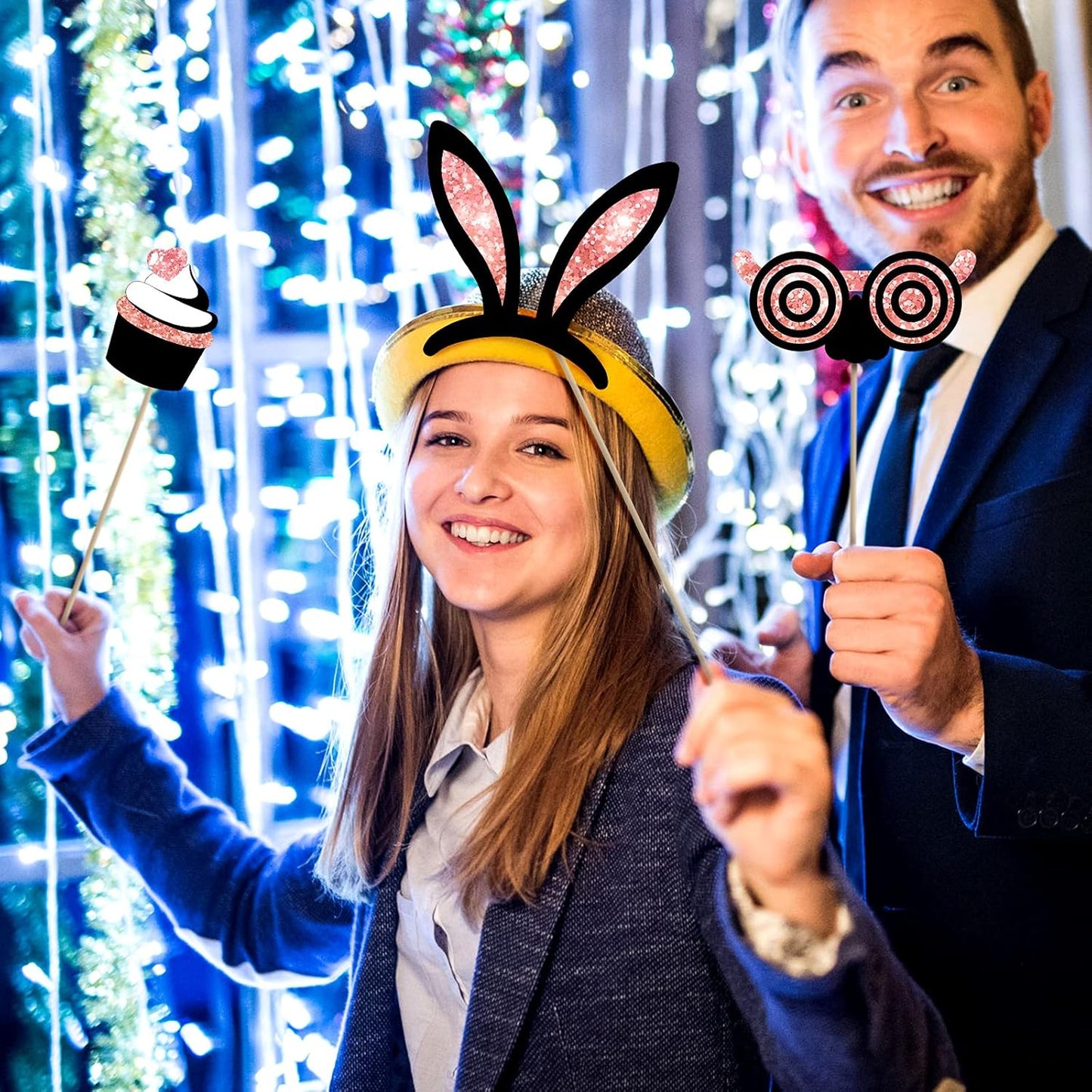 Zonon 24 Pcs Funny Photo Booth Props Class of 2026 Graduation Birthday Wedding Family Class Reunion Prom Disco Party Celebration Decoration Supplies Mix of Hats, Lipstick, Tie(Blue and Black)