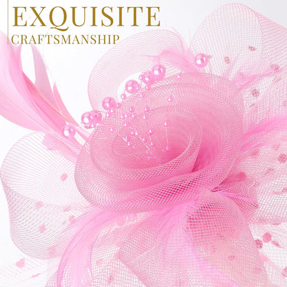 DRESHOW Fascinators Hat Flower Mesh Ribbons Feathers on a Headband and a Clip Tea Party Headwear for Girls and Women - Colors B