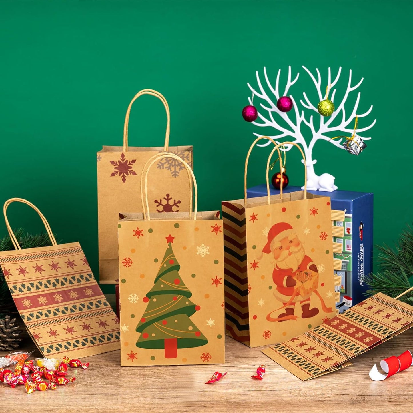 RACETOP 32 Pack Small Paper Gift Bags with Handles, 5.8"×3.2"×8.25" Kraft Paper Party Favor Bags Bulk for Kids Birthday, Baby Shower, Crafts, Wedding, Party Supplies (8 Colors)