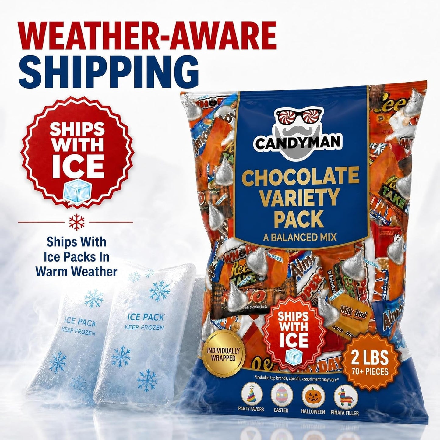 CANDYMAN 4 lb Assorted Chocolate Candy Variety Pack, Bulk Chocolate Individually Wrapped, Candy & Holiday Treats, Father's Day, Ship with Ice