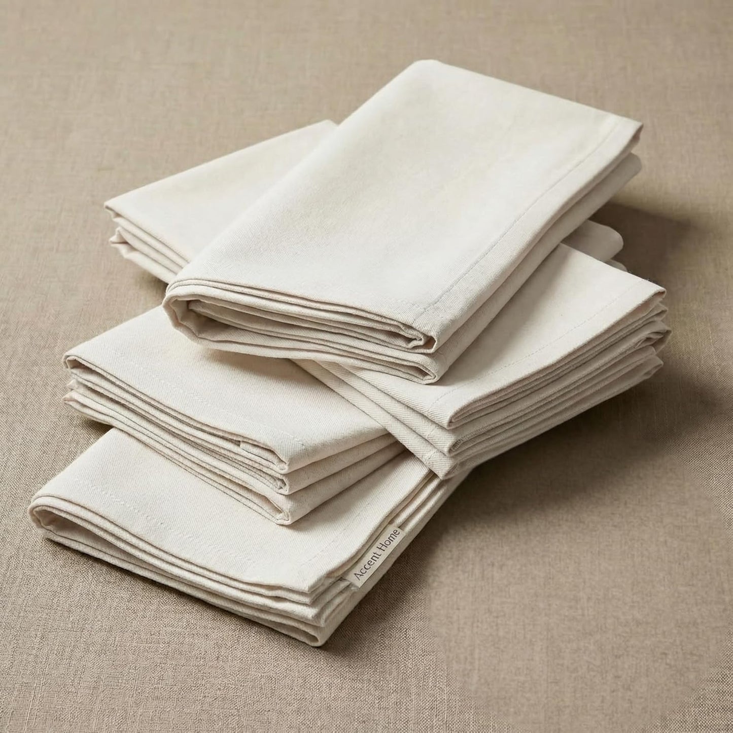 ACCENTHOME Natural Cotton Linen Napkin Set of 12 18x18 inch Dinner Napkins - Washable Soft Premium Hotel Quality Reusable Hemmed Edges Napkins Perfect Table Linens for Family Dinners, Weddings