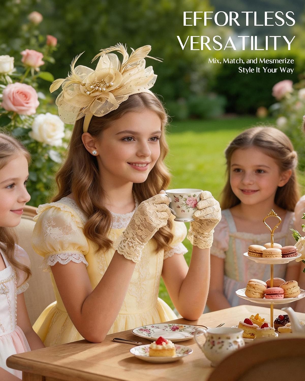 Girls Tea Party Fascinators Hats for Kids Fascinator Tea Party Hat Headband with Gloves Accessories for Girls