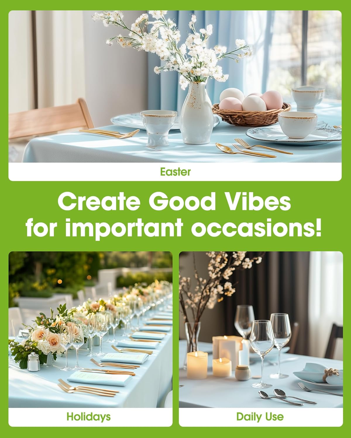 Pureegg Plastic Table Cloth Disposable 8 Pack, 54 x 108 Inch Table Cloths, Party, Picnic, Wedding, Decorative Tablecloths, Rectangle, White Plastic Cover, Leakproof & Sturdy, White