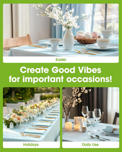 Pureegg Plastic Table Cloth Disposable 8 Pack, 54 x 108 Inch Table Cloths, Party, Picnic, Wedding, Decorative Tablecloths, Rectangle, White Plastic Cover, Leakproof & Sturdy, White