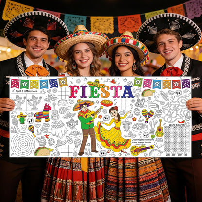Mexican Fiesta Giant Coloring Poster Large Fiesta Coloring Tablecloth DIY Mexican-Themed Game Poster Drawing Banner Table Cover Art Craft for School Home Classroom Party Activity Supplies