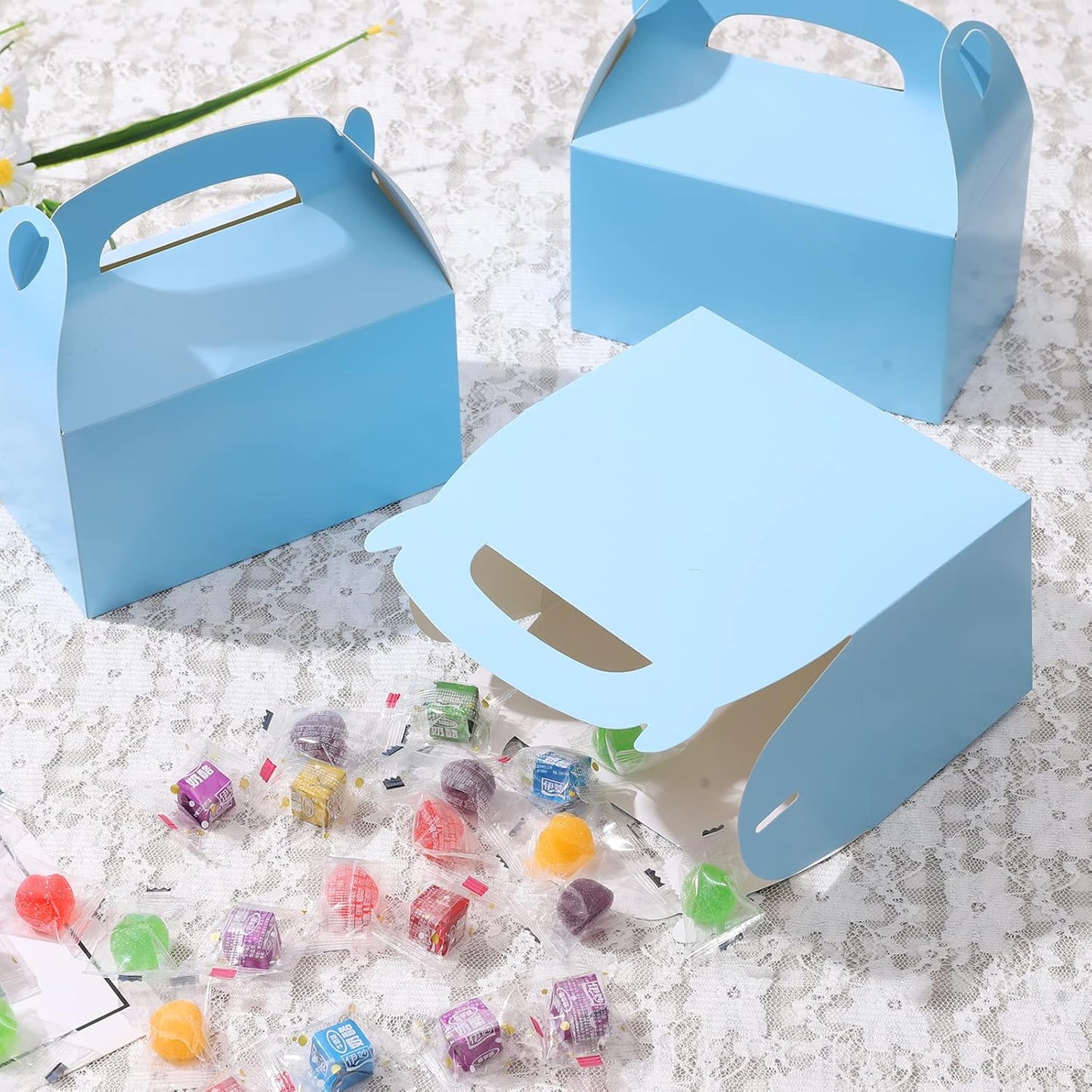 DjinnGlory 36 Pack White Party Favor Treat Boxes with Handle, DIY Paper Boxes for Baby Shower, Birthday, All Occasion, Small Gable Boxes for Small Business 6.18 x 3.58 x 3.38 Inches