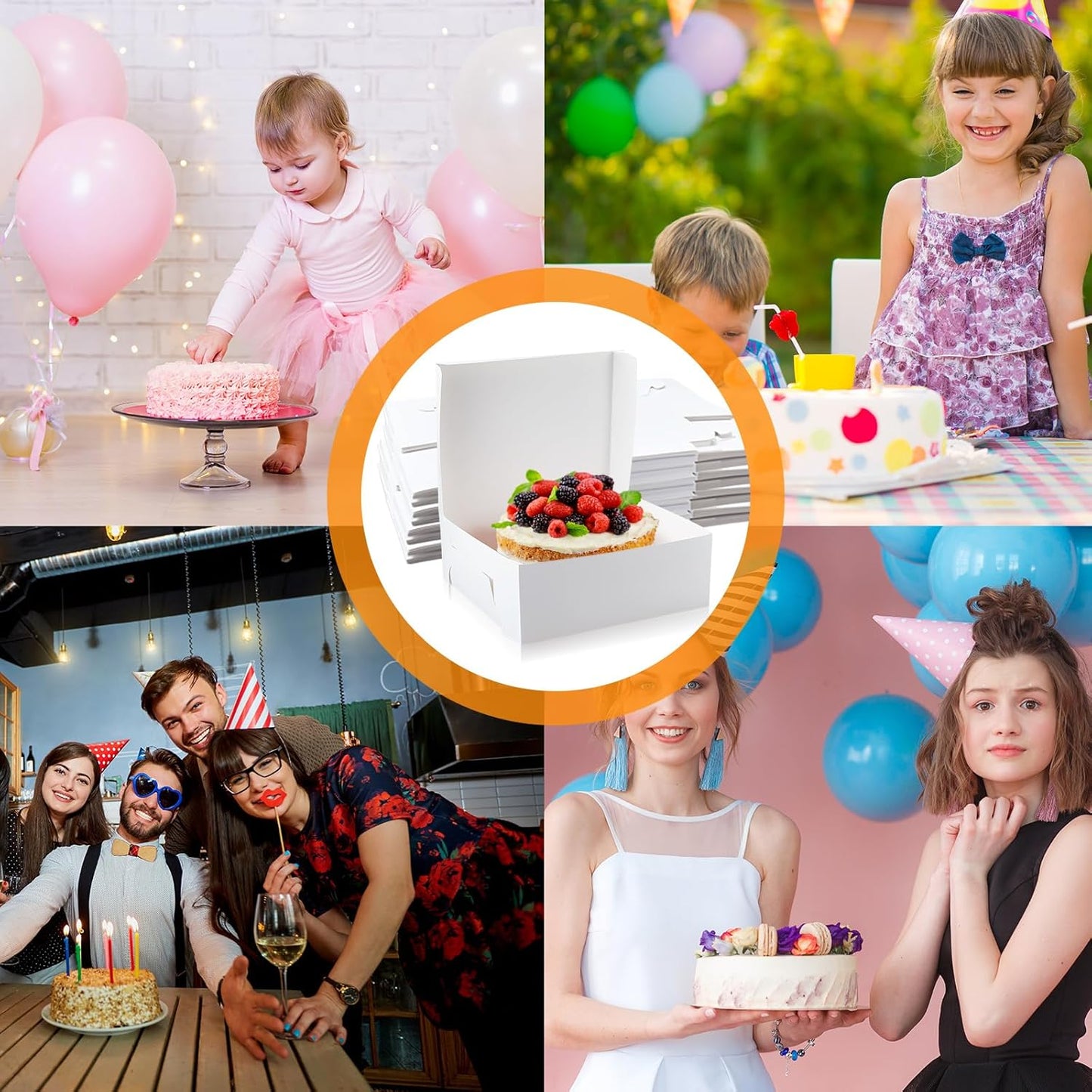 Ireer 50 Pack 12 x 12 x 5 Inch White Cake Boxes Cardboard Bakery Boxes for Pie Pastry Cookie
