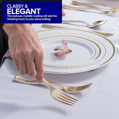 Gold Plastic Silverware Set (160 Bulk Pack) Disposable Cutlery Utensils, 80 Gold Forks, 40 Gold Knives, 40 Gold Spoons, Heavy Duty Flatware For Holidays, Parties, Dinners, Weddings, and Occasions