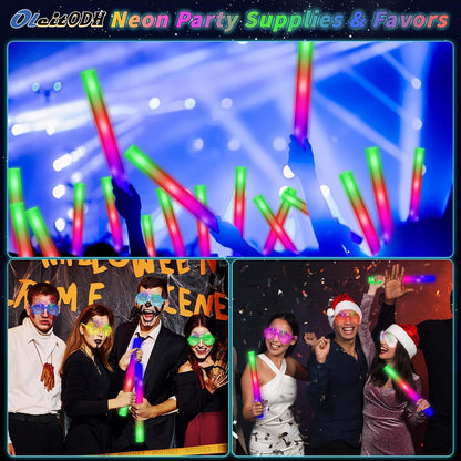 Oleitodh Glow in the Dark Party Supplies Set Bulk Neon Party Favor Toys Includes 30 Led Light up Glasses 10 Color 30 Light up Foam Sticks Bulk for Disco Wedding Birthday Concert Halloween Raves Party