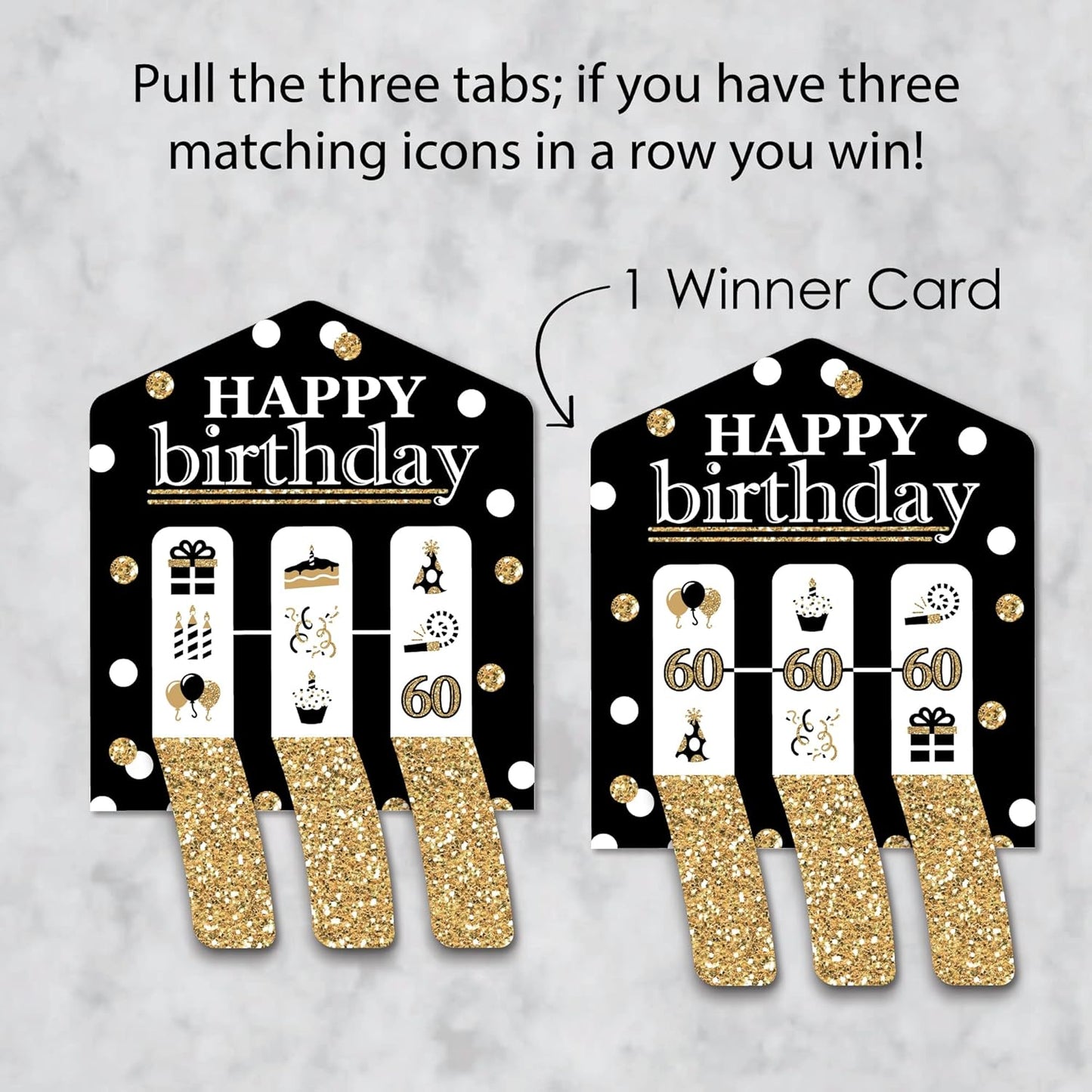 Big Dot of Happiness Adult Happy Birthday - Gold - Birthday Party Game Pickle Cards - Pull Tabs 3-in-a-Row - Set of 12