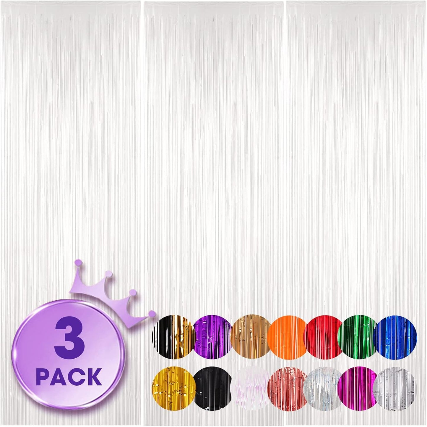 Voircoloria 3 Pack 3.3x8.2 Feet Gold Foil Fringe Backdrop Curtains, Tinsel Streamers, Fringe Backdrop for 2025 New Years Eve, Graduation, Birthday, Baby Shower, Gender Reveal, Disco Party - Colors A