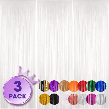 Voircoloria 3 Pack 3.3x8.2 Feet Gold Foil Fringe Backdrop Curtains, Tinsel Streamers, Fringe Backdrop for 2025 New Years Eve, Graduation, Birthday, Baby Shower, Gender Reveal, Disco Party - Colors A
