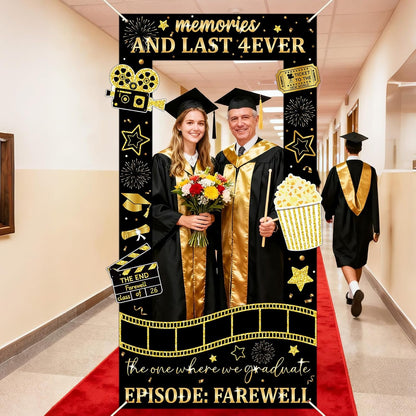 Graduation Decorations Class of 2026 Graduation Party Photo Booth Prop Black Gold Movie Background Congrats Grad Backdrop Banner for Middle High School College Party Decorations