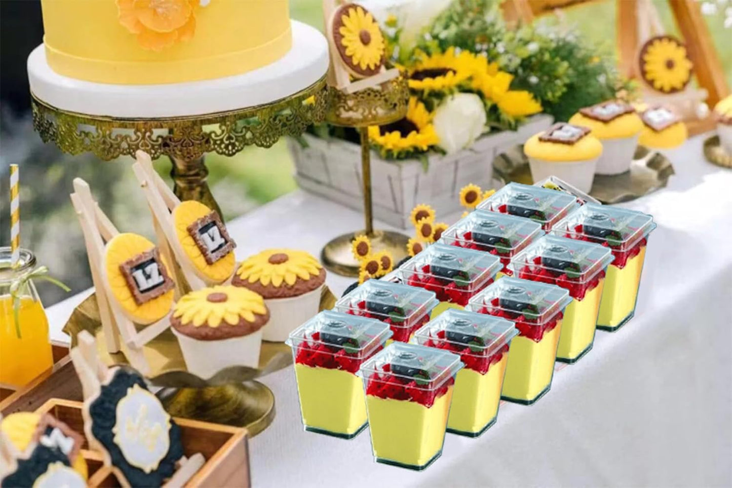 5-ounce transparent square dessert Cups (50 dessert Cups+50 Spoons)
