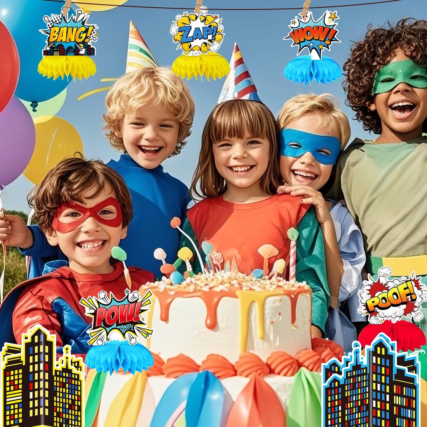 10 Pieces Hero Party Decoration, Hero Honeycomb Centerpieces 3D Table Topper Standing Decorations, Hero-Theme Party Supplies for Birthday Shower Decorations
