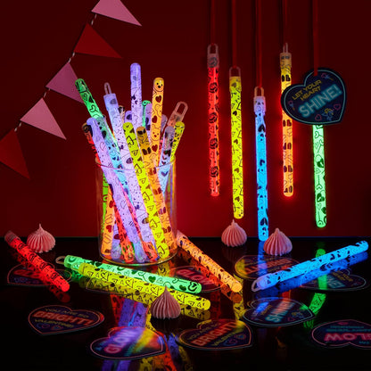 JOYIN 30 Packs Valentine's Day Gifts Cards with Bright Large Glow Sticks for Valentine's Party Favors, Waterproof Glow Sticks for Valentines Classroom Exchange Toy, Valentine School Classroom Prizes