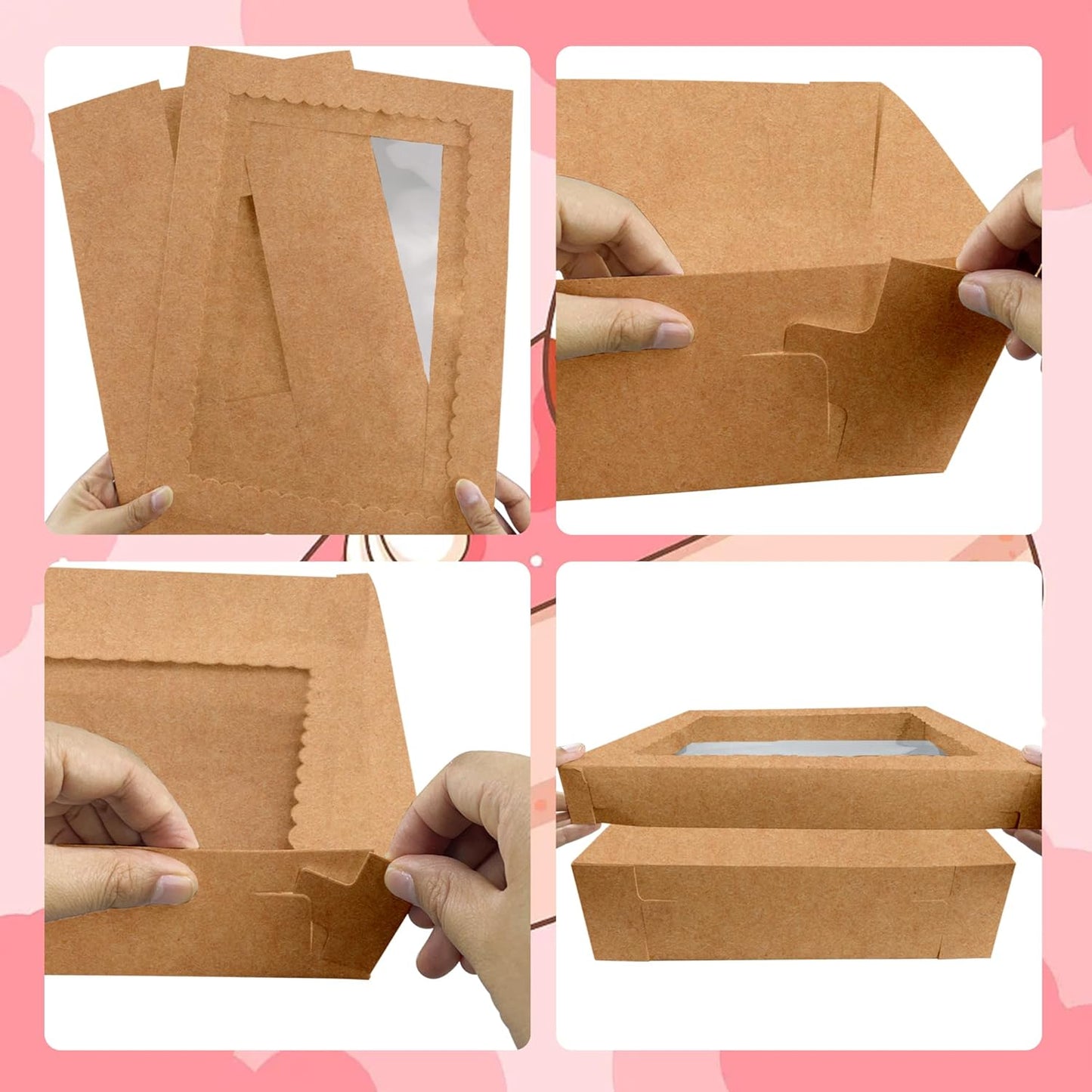 MUMULULU 4 PCS 19x14x4 Inch Cake Boxes with Cake Board White Sheet Rectangular Bakery Boxes with Window for Donuts Cookies Dessert Cupcakes Pastry Baking Pie Packaging