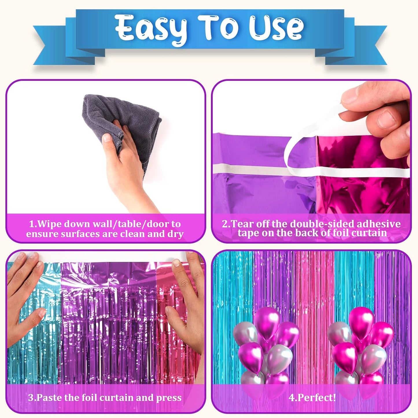 Voircoloria 3 Pack 3.3x8.2 Feet Gold Foil Fringe Backdrop Curtains, Tinsel Streamers, Fringe Backdrop for 2025 New Years Eve, Graduation, Birthday, Baby Shower, Gender Reveal, Disco Party - Colors B