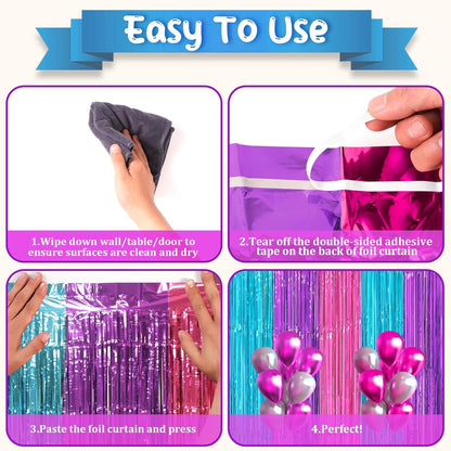 Voircoloria 3 Pack 3.3x8.2 Feet Gold Foil Fringe Backdrop Curtains, Tinsel Streamers, Fringe Backdrop for 2025 New Years Eve, Graduation, Birthday, Baby Shower, Gender Reveal, Disco Party - Colors B