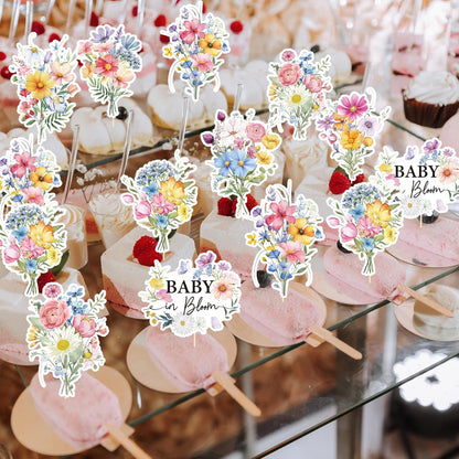 Rngmsi Flower Birthday Cupcake Toppers Decorations, 40PCS Wildflower Baby in Bloom Baby Shower Cake Decorations for Girls Women, Garden Floral Fairy Party Decor