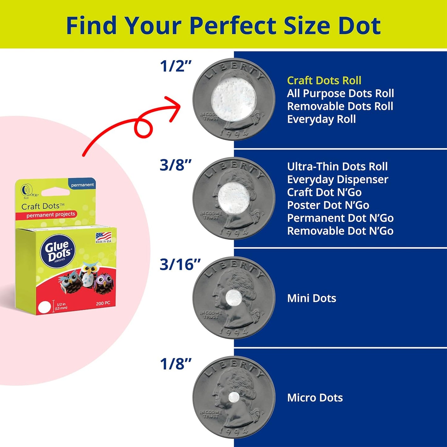 Glue Dots, Micro Dots, Double-Sided, Permanent, 1/8", 325 Dots, Diamond Painting Pen Glue, DIY Craft Glue Tape, Sticky Adhesive Glue Points, Liquid Hot Glue Alternative, Clear