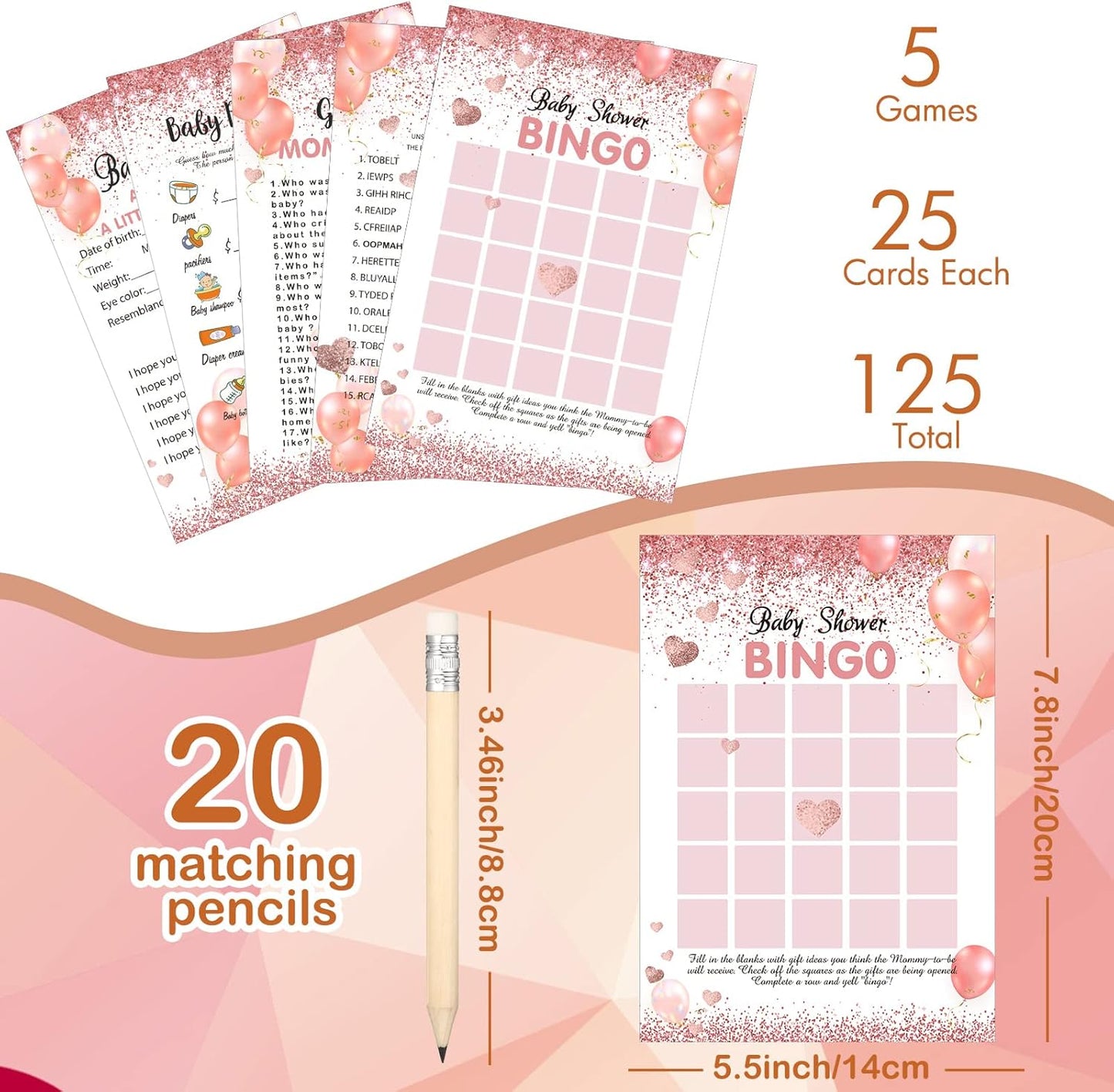 Yinder 145 Pcs Baby Shower Games Activities Cards with 20 Pencils Includes Baby Bingo Description and Wishes Guess Who Price is Right Word Scramble Game(Here Comes the Son)