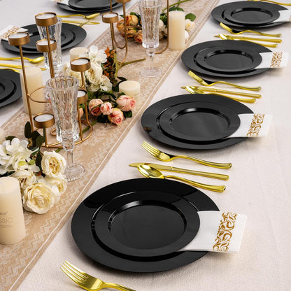 Goodluck 200PCS Gold Plastic Plates, Heavy Duty Disposable Gold Plates with 100 10.25 inch Dinner Plates and 100 7.5 inch Dessert Plates for Party, Holiday, Wedding, Thanksgiving