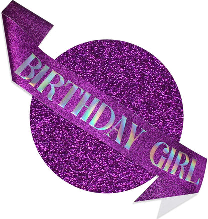RUDONG M Birthday Girl Sash Glitter - Silver Birthday Sash for Women & Girls | Sweet 16/18th/21st/30th/40th/50th/60th/70th, All-Age Celebration Party Decor