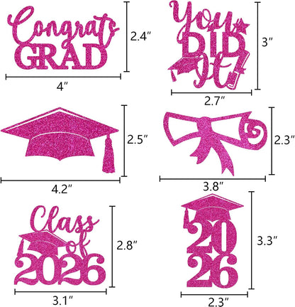 Graduation Centerpiece Sticks 24PCS Glitter Grad Picks Party Table Decor Senior High School College Sign Gold
