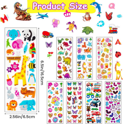 Habett 3D Stickers for Kids & Toddlers, 500+ 3D Puffy Stickers Including Animals, Letters, Numbers, Dinosaurs, Cars and More for Boys, Girls, Teachers, Reward, Craft Scrapbooking