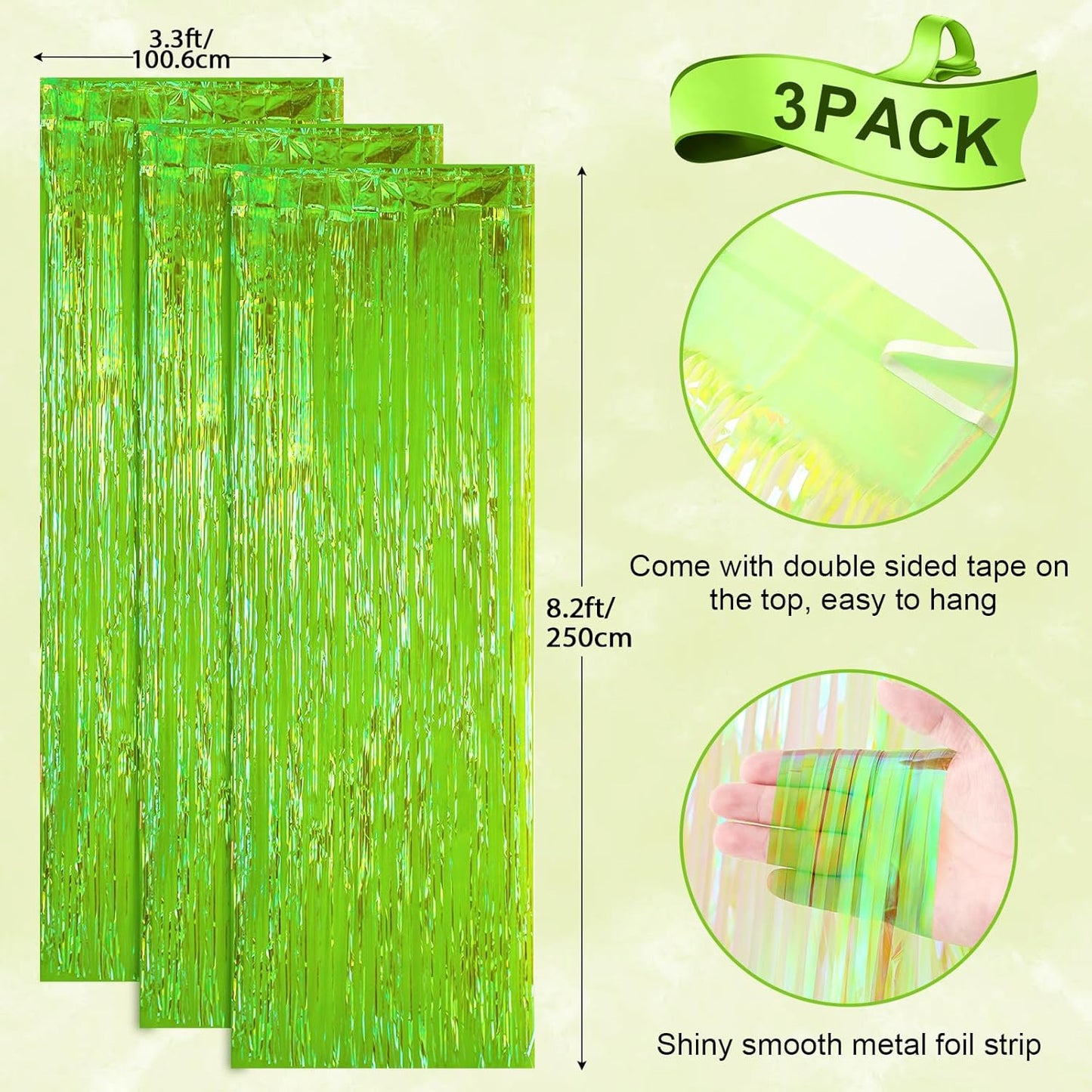 Voircoloria 3 Pack 3.3x8.2 Feet Gold Foil Fringe Backdrop Curtains, Tinsel Streamers, Fringe Backdrop for 2025 New Years Eve, Graduation, Birthday, Baby Shower, Gender Reveal, Disco Party - Colors A