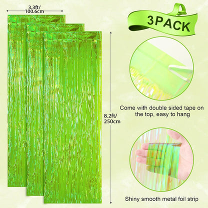 Voircoloria 3 Pack 3.3x8.2 Feet Gold Foil Fringe Backdrop Curtains, Tinsel Streamers, Fringe Backdrop for 2025 New Years Eve, Graduation, Birthday, Baby Shower, Gender Reveal, Disco Party - Colors A