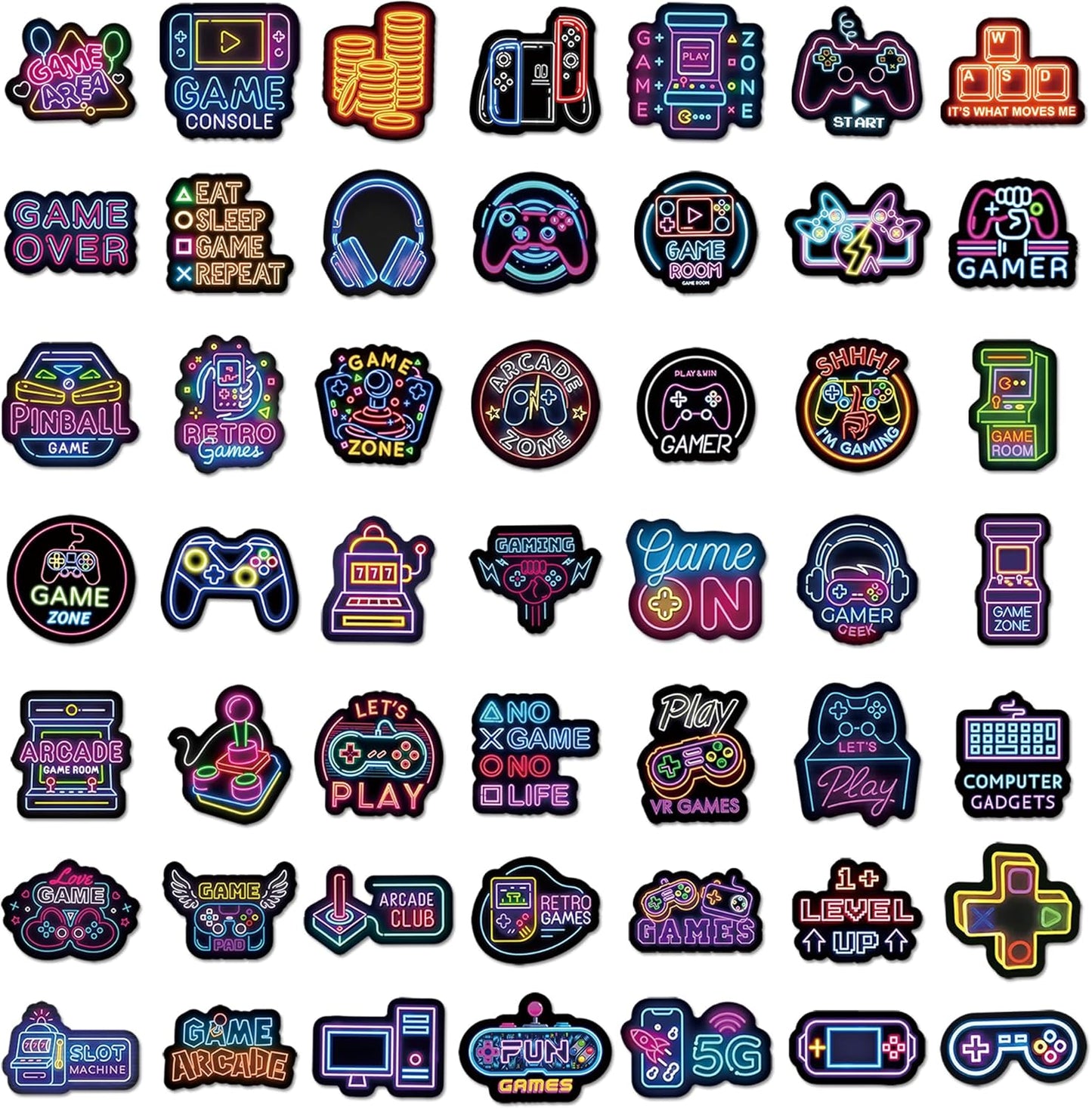 QTL Neon Stickers for Teens & Students Prizes, Waterproof Vinyl Party Favor Stickers, School Rewards, Water Bottle and Laptop, 50PCS - Colors A