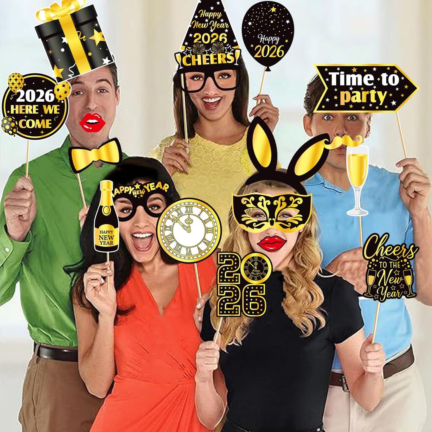 New Years Eve Decorations 2026, Giant Happy New Year Selfie Frame, 18pcs New Year Photo Booth Props, Happy New Year Decorations 2026, Funny New Year Eve Party Supplies 2026