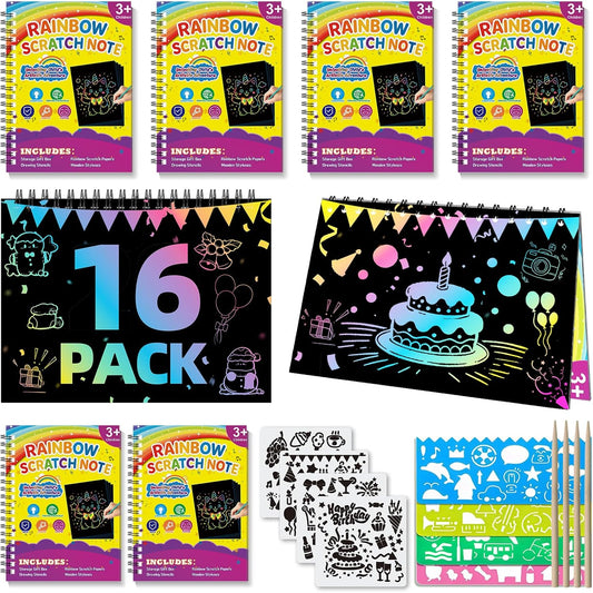 HXDOGSP Scratch Art for Kids: 24 Pack Rainbow Scratch Paper Party Favors - Art Crafts Notebook Suitable for Birthday Gifts/School Crafts Kit/Classroom Prizes for Girls and Boys Aged 4-12