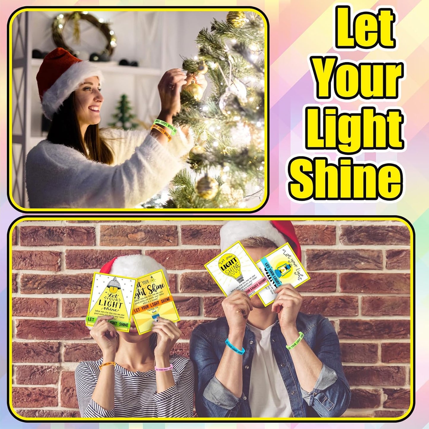 30 Sets/ 60 Pcs Christian Bracelets Gift Let Your Light Shine Matthew 5: 16 Wristbands with Bible Verse Card Glow in the Dark Religious Gifts Easter Church Sunday School VBS Christmas Favors