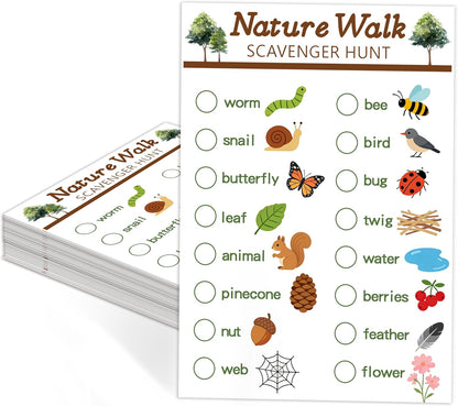 30Pcs Nature Scavenger Hunt Cards, Scavenger Hunt Cards Road Trip and Travel Activities, Spring Summer Holiday Party Supplies, Camping Games Outdoor Indoor Seek Activity-A03