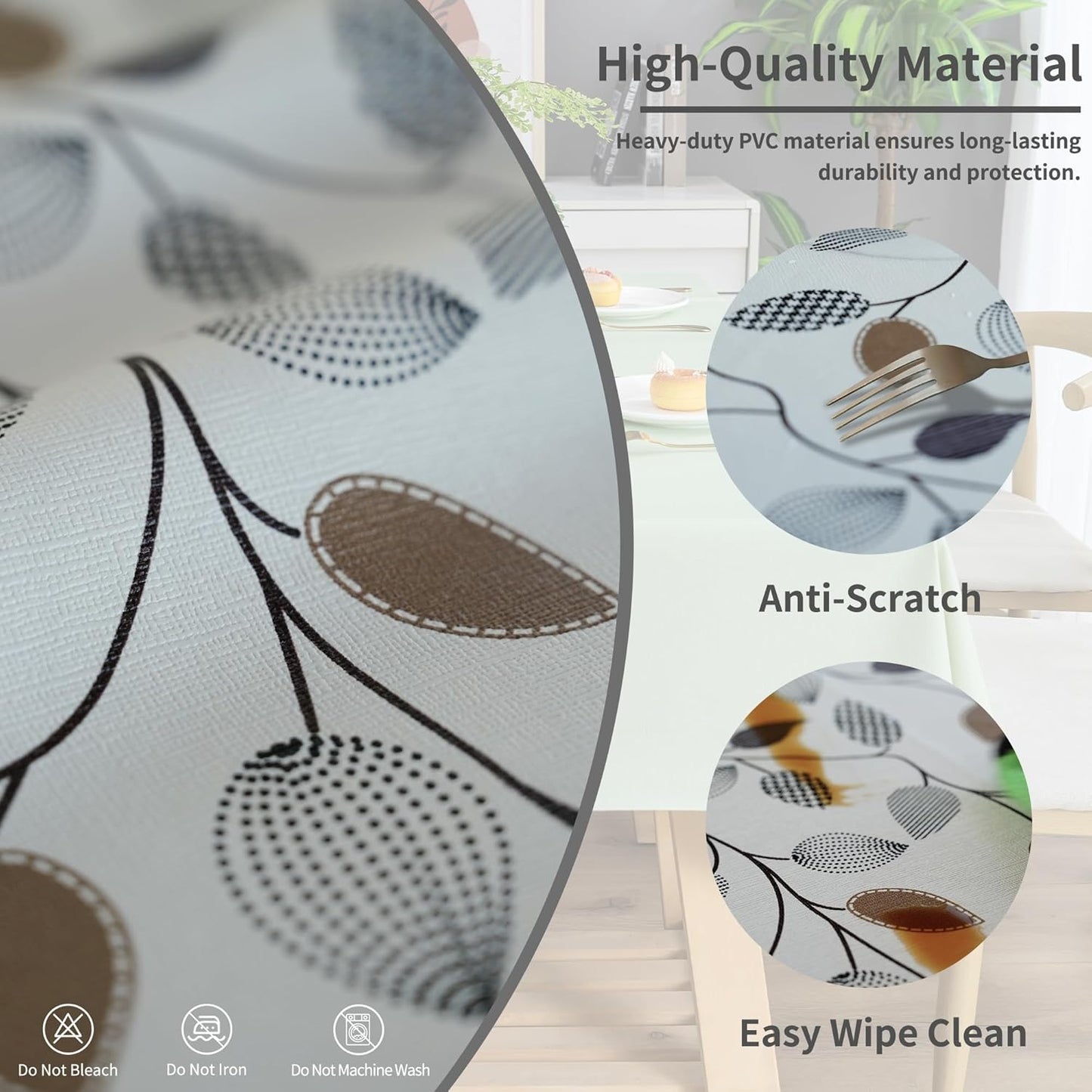 Rectangle Table Cloth,100% Waterproof Tablecloth Oil Proof Spill Proof Vinyl Table Cloth, Wipe Clean Plastic Table Cover for Dining, Camping, Indoor and Outdoor 52" x 70",Leaves